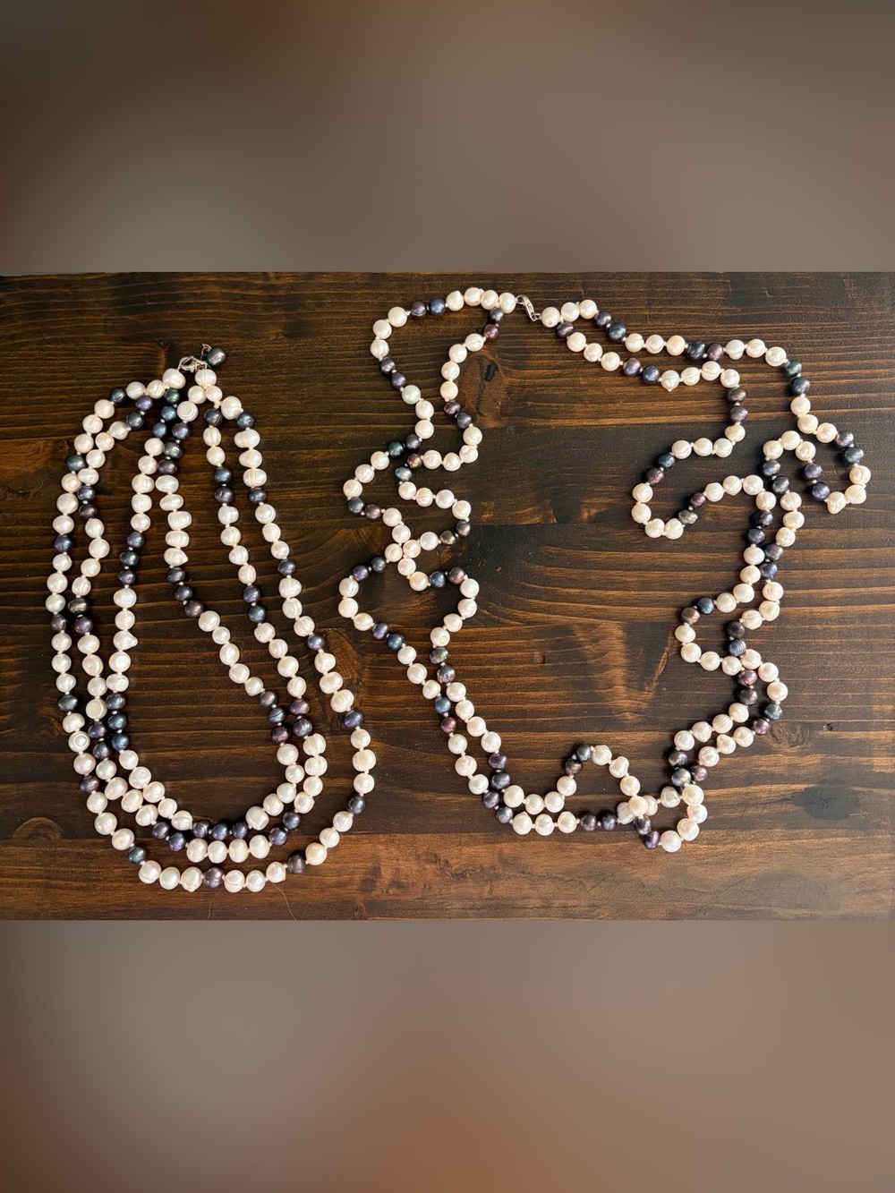 Set of 2 Vintage Freshwater Pearl Necklaces Triple Strand & Double Strand